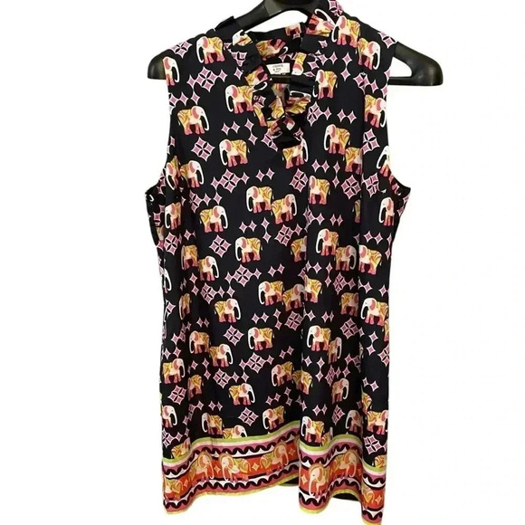 Crown & Ivy Elephant Print Sun Dress Size 20 Sleeveless Shift Summer Ruffle Navy - Picture 7 of 16
